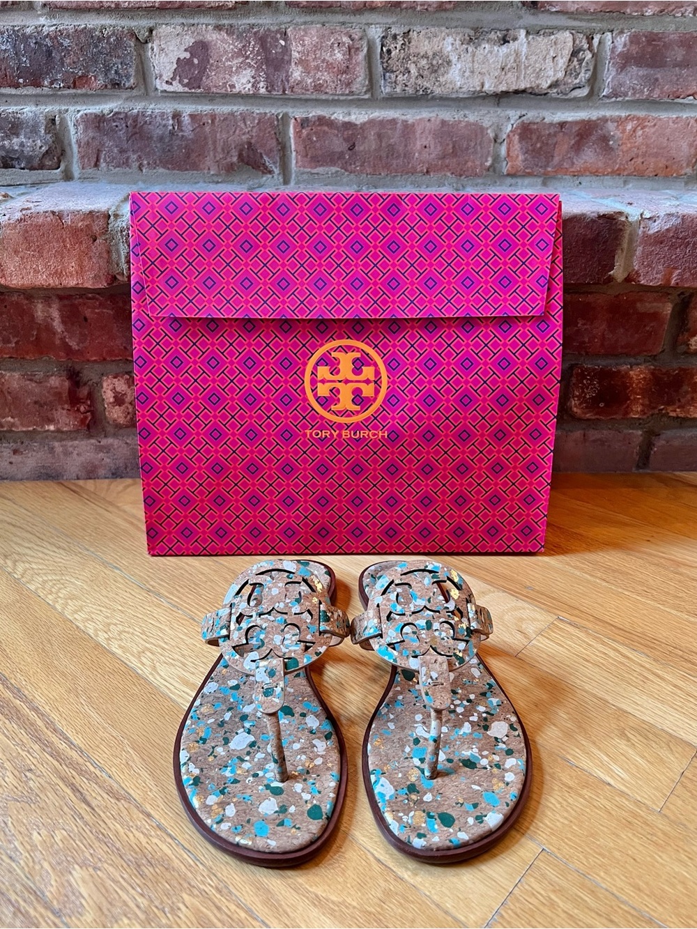 Tory Burch Blue Confetti Miller Welt Cork Sandals - Picture 3 of 12
